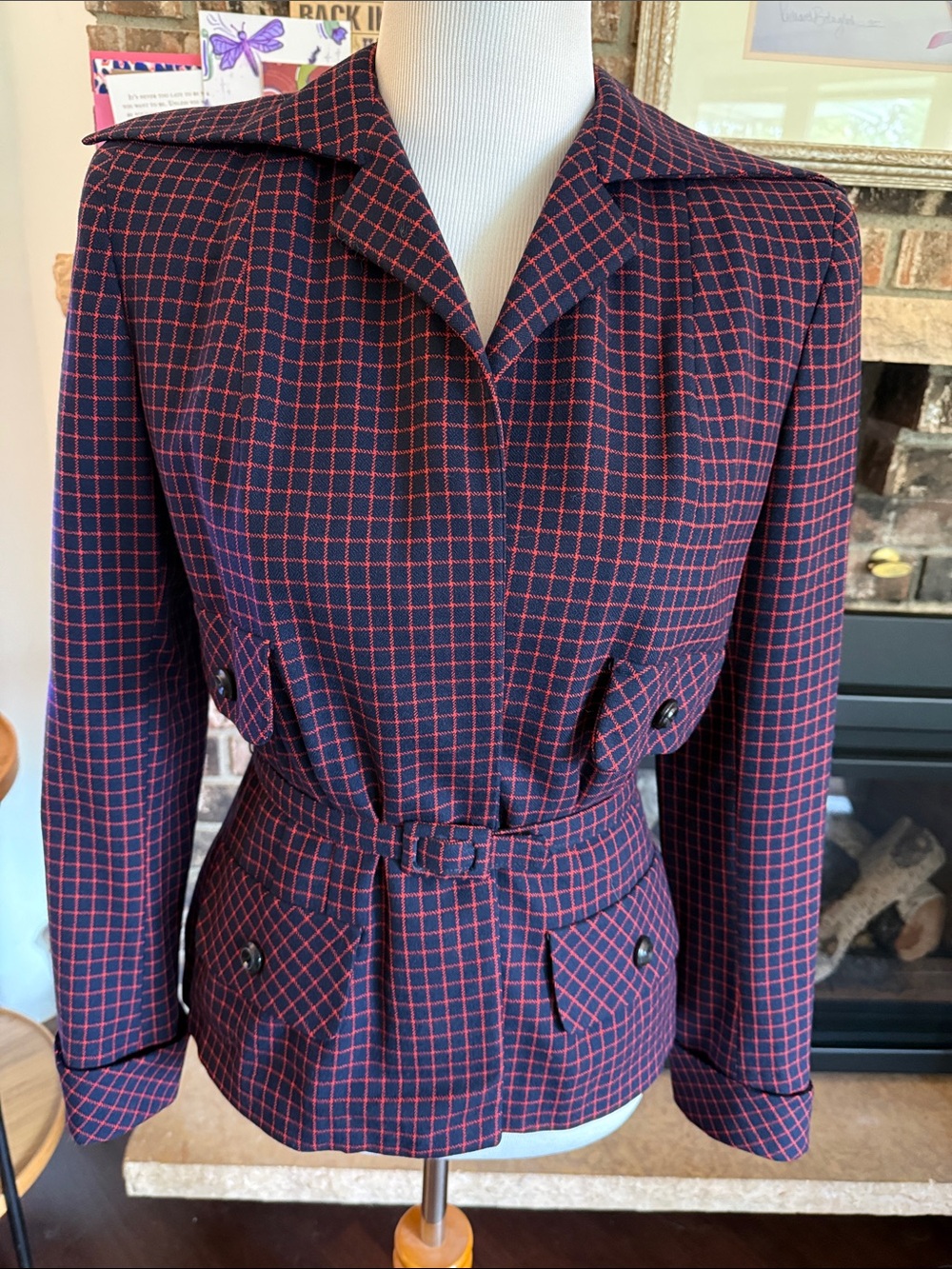 WALDA SCOTT Vintage blue & red checked 1940’s look jacket blazer. Gorgeous!!